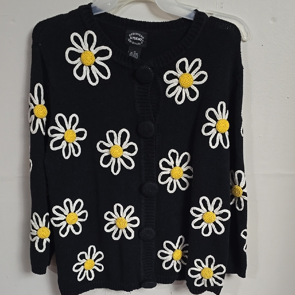 Studio Black and White Floral Cardigan